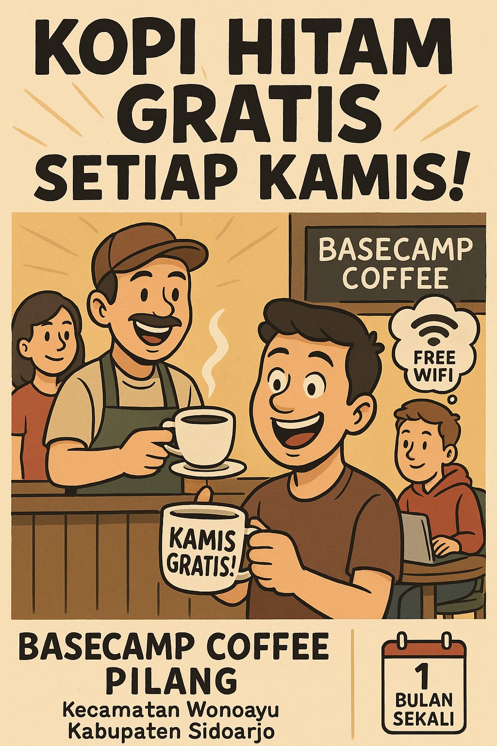 Basecamp Coffee Pilang Bagikan Kopi Gratis Setiap Kamis, Sekali Sebulan Untuk Pelanggan