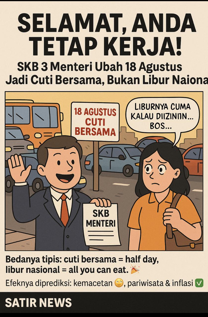 SKB 3 Menteri Ubah 18 Agustus Jadi Cuti Bersama Bukan Libur Nasional, Buruh Tetap Kerja